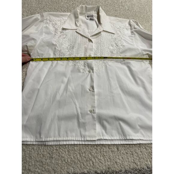 Leslie Fay Women's Size 12 Long Sleeve Embroidered Buttons Up Collared Top White - Picture 5 of 10